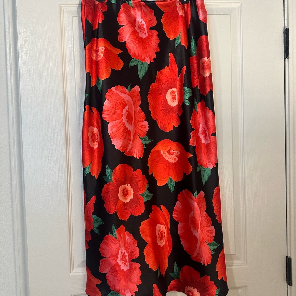 ASOS Black and Red Floral Midi Skirt